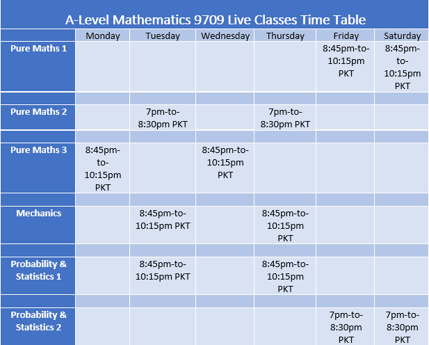 A-level maths tuition online live classes time table